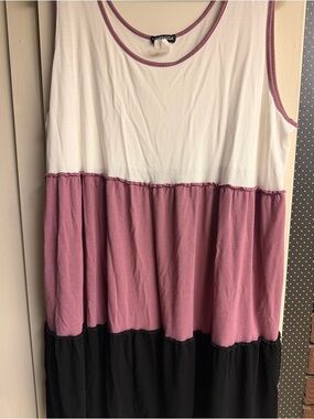 Heimish White, Mauve & Black Tiered Tank Dress 3X